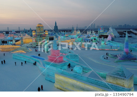 An aerial shot of Harbin Ice & Snow Festival An aerial shot of Harbin Ice & Snow Festival 133490794