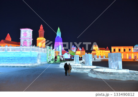 Wintery scenes amongst the ice sculptures at Harbin Ice & Snow World Wintery scenes amongst the ice sculptures at Harbin Ice & Snow World 133490812