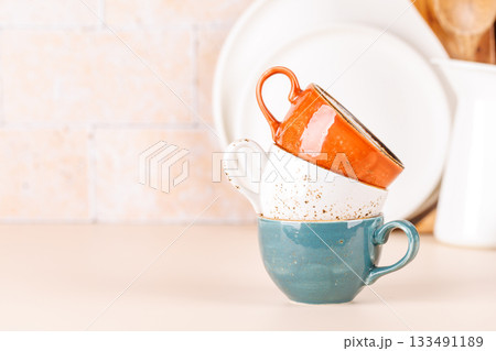 Coffee cups on table 133491189