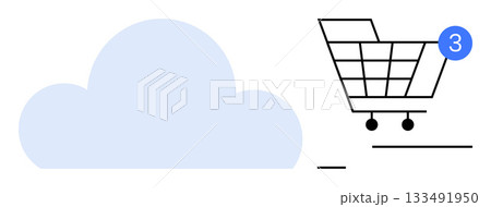 Cloud icon beside shopping cart with notification showing three items. Ideal for e-commerce, online shopping, cloud storage, data synchronization, digital marketing, retail management, UIUX design Cloud icon beside shopping cart with notification showing three items. Ideal for e-commerce, online shopping, cloud storage, data synchronization, digital marketing, retail management, UIUX design 133491950