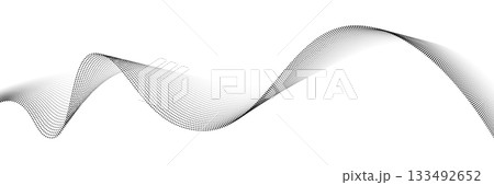 Wave dots abstract pattern. Flow of black curved dotted lines vector illustration isolated on white background. Dynamic shiny swirl backdrop. Digital, technology, ia, music, modern design element 133492652