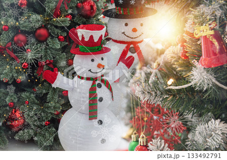 Christmas tree decorations and snowmen for Christmas and New Year Christmas tree decorations and snowmen for Christmas and New Year 133492791