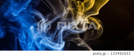 Dynamic Swirling Smoke with Vibrant Blue and Golden Hues Dynamic Swirling Smoke with Vibrant Blue and Golden Hues 133492831