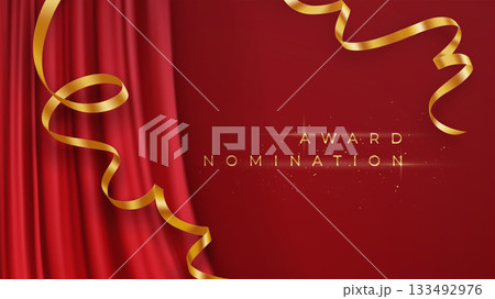 Award Nomination Celebration in Red Curtain with Gold Ribbon Vector Illustration Background 133492976