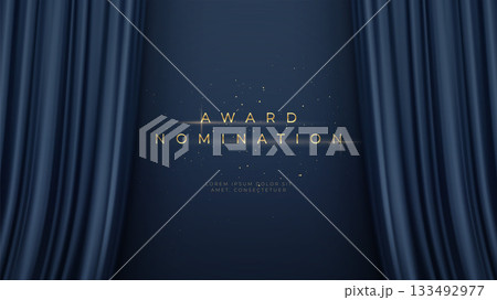 Vector Illustration Background Award Nomination On Stage With Gold Text Curtains Blue Night Glamour Spotlight 133492977