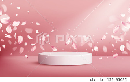 Vector Illustration Background Pink Platform With Floating Petals Vector Illustration Background Pink Platform With Floating Petals 133493025