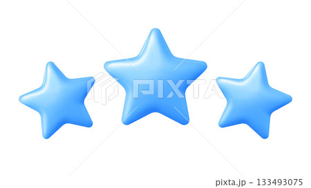 Three Bright Blue Stars Floating in a Row on White Background, Vector Illustration Background Three Bright Blue Stars Floating in a Row on White Background, Vector Illustration Background 133493075