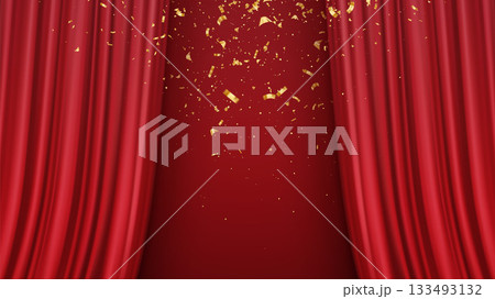 Vector Illustration Background Red Curtain Stage With Gold Confetti And Celebration Theme For Event 133493132