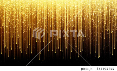 Vector Illustration Background Of Golden Glittering Rainfall With Long Vertical Light Streams Shimmering Gold Backdrop 133493133