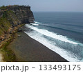 A Cliffside Ocean Scape with Waves Crashing Against a Rocky Shoreline and Greenery on the Cliff 133493175
