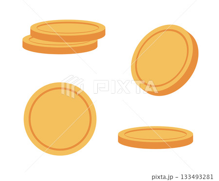Set coin in golden color. Blank money template. Flat style illustration. 133493281