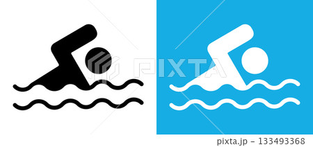 Swimming icons in outline style. Linear vector illustration of swimming signs, safety rules and prohibition symbols for beach zone and pool area. Simple line design. Swimming icons in outline style. Linear vector illustration of swimming signs, safety rules and prohibition symbols for beach zone and pool area. Simple line design. 133493368