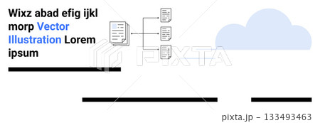Documents organized in hierarchical structure leading to cloud, text blocks and cloud graphic. Ideal for data management, cloud computing, information storage, workflow illustration, tech Documents organized in hierarchical structure leading to cloud, text blocks and cloud graphic. Ideal for data management, cloud computing, information storage, workflow illustration, tech 133493463