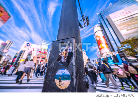 日本の東京都市景観11月24日、剥がされたシール…早くも4枚貼られ、必殺上貼りPR潰しも…=朝、渋谷 日本の東京都市景観11月24日、剥がされたシール…早くも4枚貼られ、必殺上貼りPR潰しも…=朝、渋谷 133493470