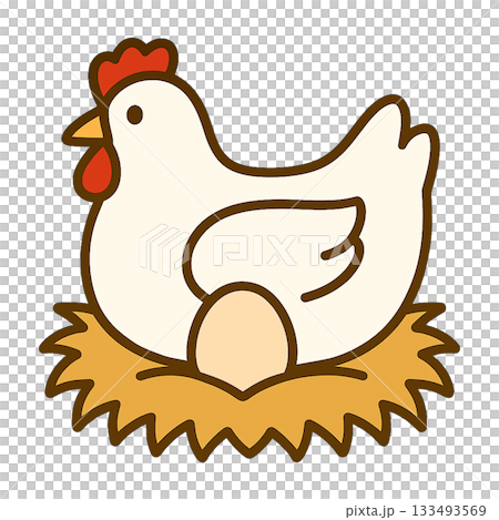 A simple illustration of a chicken warming an egg 133493569