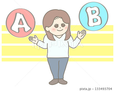 A案とB案の2択を比較する女性のイラスト　笑顔 133493704