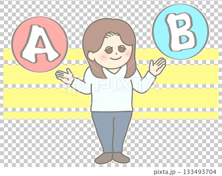 A案とB案の2択を比較する女性のイラスト　笑顔 133493704