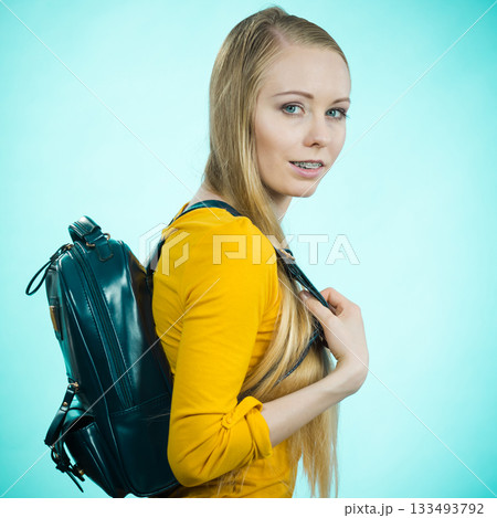 Teen girl with school backpack Teen girl with school backpack 133493792