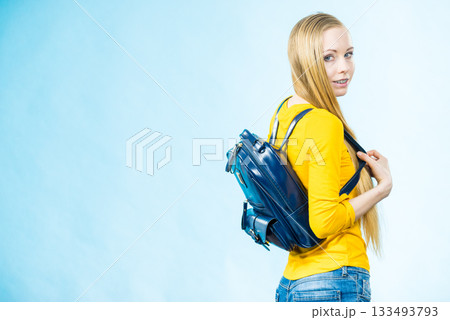 Teen girl with school backpack Teen girl with school backpack 133493793