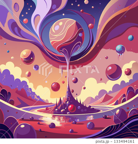 Mystical Landscape with Swirling Colors and Floating Orbs Mystical Landscape with Swirling Colors and Floating Orbs 133494161