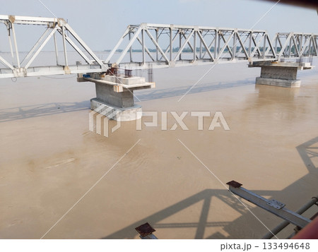 working  progress at high-speed railway construction site in india 133494648
