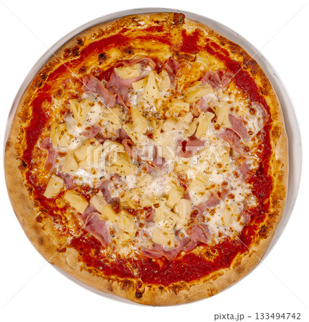 Italian hawaii Pizza ham and pineapple ananas Italian hawaii Pizza ham and pineapple ananas 133494742