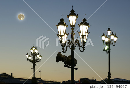 Street light near the Christ the Savior Cathedral (with the super moon), Moscow, Russia Street light near the Christ the Savior Cathedral (with the super moon), Moscow, Russia 133494967