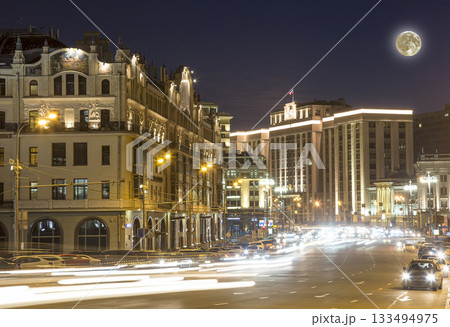 Building of The State Duma of the Federal Assembly of Russian Federation (at night with the super moon). Moscow, Russia Building of The State Duma of the Federal Assembly of Russian Federation (at night with the super moon). Moscow, Russia 133494975