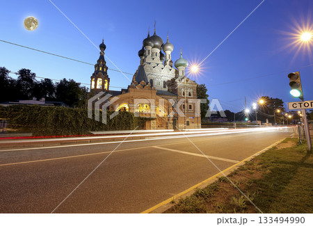 Church of the Holy Trinity in Ostankino, at night with the super moon. The Church was built as a serf stone Affairs master. This is a typical monument of the second half of the XVII. Moscow, Russia Church of the Holy Trinity in Ostankino, at night with the super moon. The Church was built as a serf stone Affairs master. This is a typical monument of the second half of the XVII. Moscow, Russia 133494990