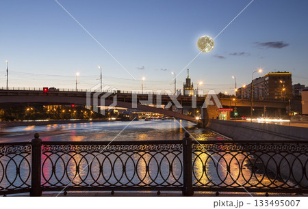 Moskva River (at night with the super moon). Moscow, Russia Moskva River (at night with the super moon). Moscow, Russia 133495007
