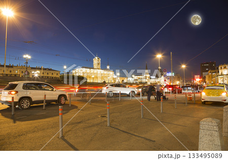 Komsomolskaya Square (night, with the super moon). Moscow, Russia. English translation from Russian: Leningradsky Station Komsomolskaya Square (night, with the super moon). Moscow, Russia. English translation from Russian: Leningradsky Station 133495089