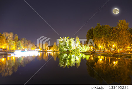 Gorky Park-Central Park of Culture and Rest-- pond, one of the main city sights and landmark in Moscow, Russia (at night, with the super moon) Gorky Park-Central Park of Culture and Rest-- pond, one of the main city sights and landmark in Moscow, Russia (at night, with the super moon) 133495222