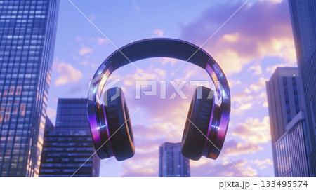 silent disco festival entrance setup in cityscape 133495574