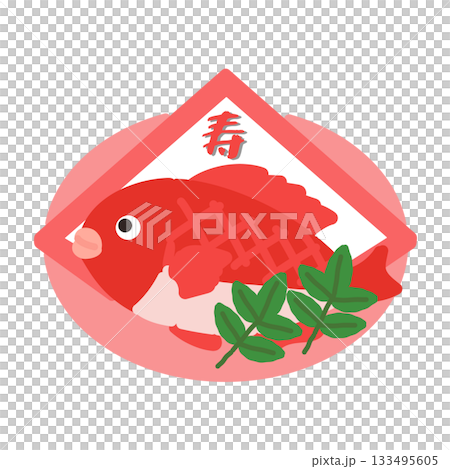 祝い鯛　おせち料理　イラスト（赤） 133495605