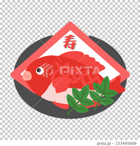 Celebration sea bream New Year's cuisine illustration (black) Celebration sea bream New Year's cuisine illustration (black) 133495609