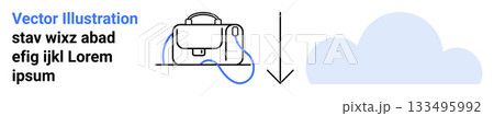Backpack connected to a blue arrow pointing down to a cloud. Ideal for education, travel, technology, data storage, internet, cloud computing, digital learning. Landing page Backpack connected to a blue arrow pointing down to a cloud. Ideal for education, travel, technology, data storage, internet, cloud computing, digital learning. Landing page 133495992