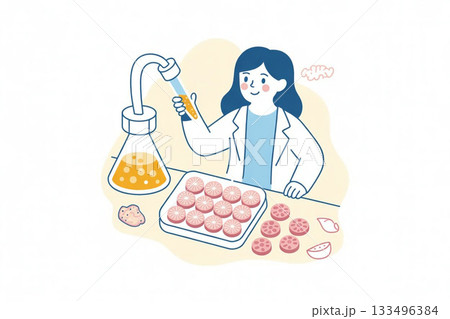 培養肉を細胞培養で生産するフードテック研究ラボの概念イラスト 133496384