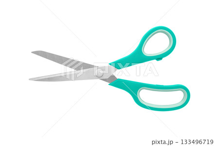 Blue Handled Scissors Half Open on White Background Blue Handled Scissors Half Open on White Background 133496719