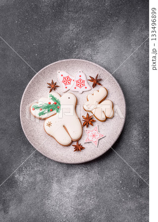 Christmas gingerbread as food background for winter holidays. Sweet christmas gingerbread 133496899