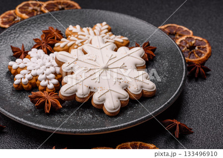 Christmas gingerbread as food background for winter holidays. Sweet christmas gingerbread 133496910