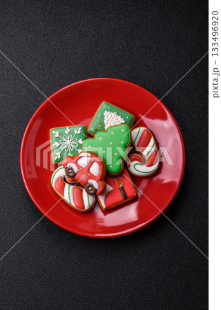 Christmas gingerbread as food background for winter holidays. Sweet christmas gingerbread 133496920