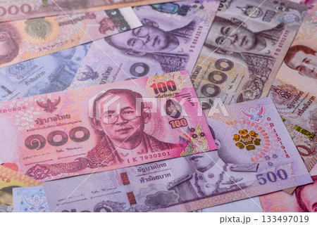 Thailand paper money, dinar banknotes as currency for exchange or travel. Thai money Thailand paper money, dinar banknotes as currency for exchange or travel. Thai money 133497019