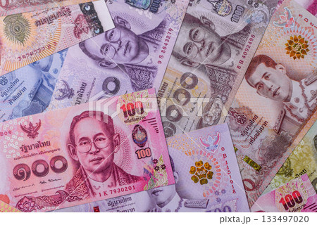 Thailand paper money, dinar banknotes as currency for exchange or travel. Thai money 133497020