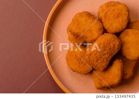 Chicken nugget with sauce, crispy nutritious fast food. Chicken nugget 133497435
