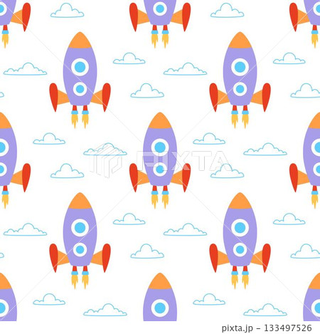 cartoon rocket seamless pattern 133497526