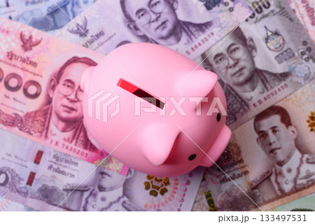 Thailand paper money, dinar banknotes as currency for exchange or travel. Thai money Thailand paper money, dinar banknotes as currency for exchange or travel. Thai money 133497531