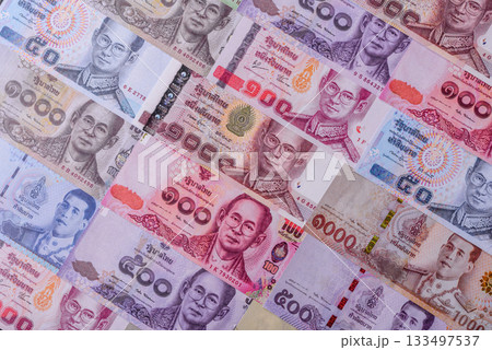 Thailand paper money, dinar banknotes as currency for exchange or travel. Thai money Thailand paper money, dinar banknotes as currency for exchange or travel. Thai money 133497537