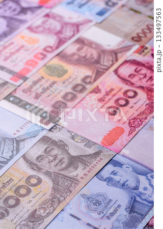 Thailand paper money, dinar banknotes as currency for exchange or travel. Thai money Thailand paper money, dinar banknotes as currency for exchange or travel. Thai money 133497563