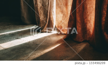 Light filtering through curtains in a quiet room 133498209
