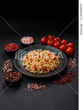 Asian food, chinese or thai rice noodles with vegetables and meat. Rice noodles 133498854